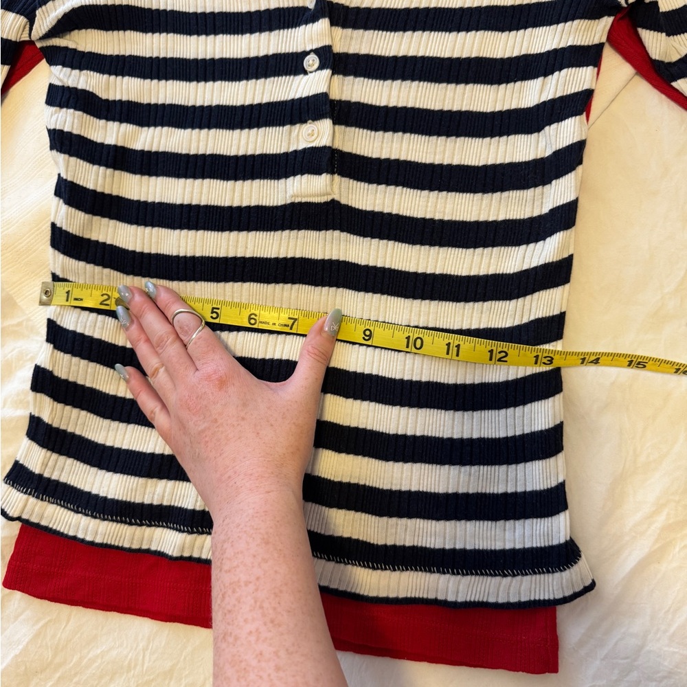 Doen Paola Tee, XS, Navy and Cream Stripe,  Ribbed Long Sleeve Henley - Picture 7 of 8